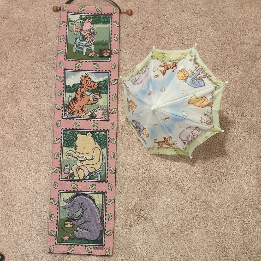 Classic Pooh Tea Party Wall Hanging And Mini Umbrella